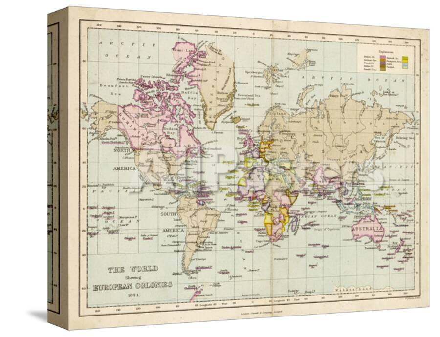 World Map Showing The European Colonies Stretched Canvas Print F S Weller Allposters Com
