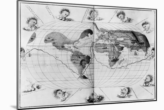 World Map Tracing Magellan's World Voyage, from the Portolan Atlas of the World, c.1540-Battista Agnese-Mounted Giclee Print