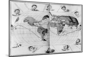 World Map Tracing Magellan's World Voyage, from the Portolan Atlas of the World, c.1540-Battista Agnese-Mounted Giclee Print