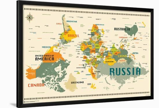 World Map Upside Down-Jazzberry Blue-Lamina Framed Poster