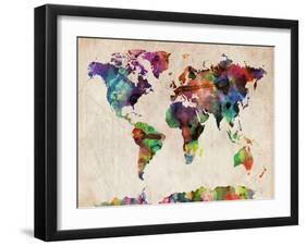 World Map Urban Watercolour-Michael Tompsett-Framed Art Print