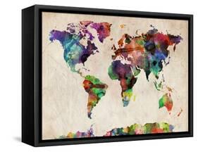 World Map Urban Watercolour-Michael Tompsett-Framed Stretched Canvas