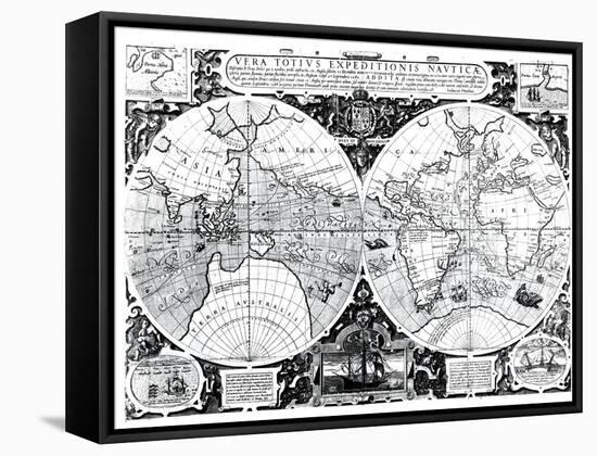World Map; Vera Totius Expeditionis Nauticae-null-Framed Stretched Canvas