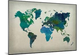 World Map Watercolor (Cool)-null-Mounted Poster