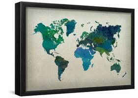 World Map Watercolor (Cool)-null-Framed Poster