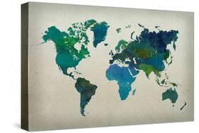 World Map Watercolor (Cool)-null-Stretched Canvas