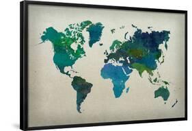 World Map Watercolor (Cool)-null-Framed Poster