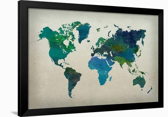 World Map Watercolor (Cool)-null-Framed Poster