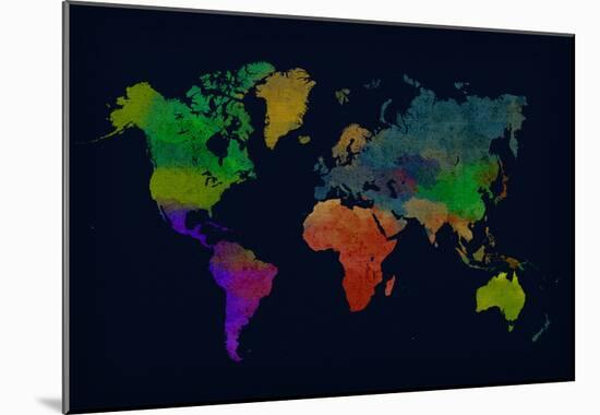 World Map Watercolor (Dark)-null-Mounted Poster