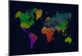 World Map Watercolor (Dark)-null-Mounted Poster