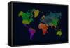 World Map Watercolor (Dark)-null-Framed Stretched Canvas