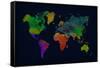 World Map Watercolor (Dark)-null-Framed Stretched Canvas