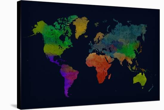 World Map Watercolor (Dark)-null-Stretched Canvas