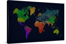 World Map Watercolor (Dark)-null-Stretched Canvas