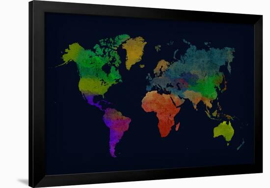 World Map Watercolor (Dark)-null-Framed Poster