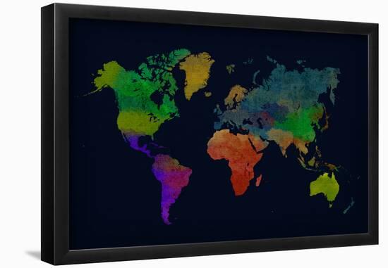 World Map Watercolor (Dark)-null-Framed Poster