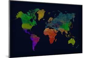 World Map Watercolor (Dark)-null-Mounted Poster
