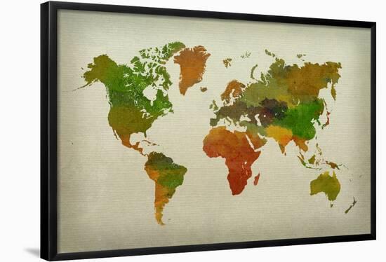 World Map Watercolor (Warm)-null-Framed Poster