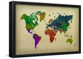World Map Watercolor-null-Framed Poster