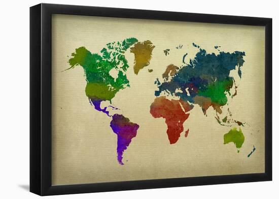 World Map Watercolor-null-Framed Poster