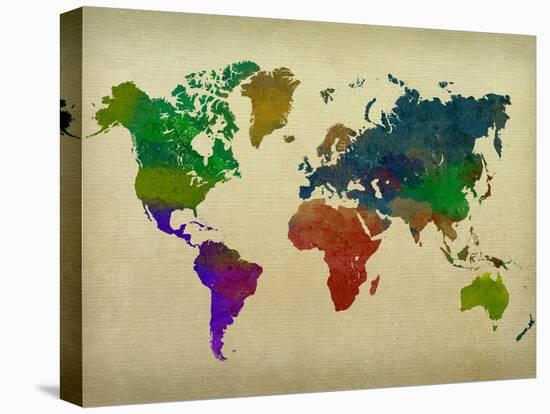 World Map Watercolor-null-Stretched Canvas