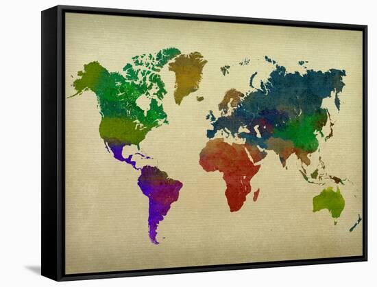 World Map Watercolor-null-Framed Stretched Canvas