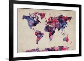 World Map Watercolor-Michael Tompsett-Framed Art Print