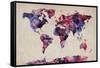 World Map Watercolor-Michael Tompsett-Framed Stretched Canvas