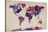 World Map Watercolor-Michael Tompsett-Stretched Canvas