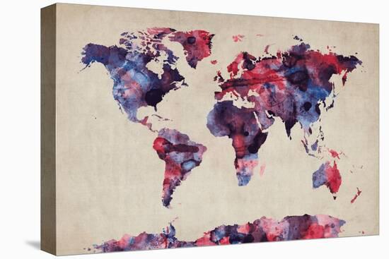World Map Watercolor-Michael Tompsett-Stretched Canvas