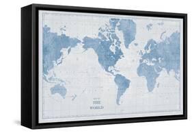 World Map White and Blue-Sue Schlabach-Framed Stretched Canvas