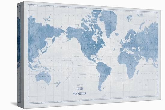 World Map White and Blue-Sue Schlabach-Stretched Canvas