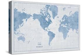 World Map White and Blue-Sue Schlabach-Stretched Canvas