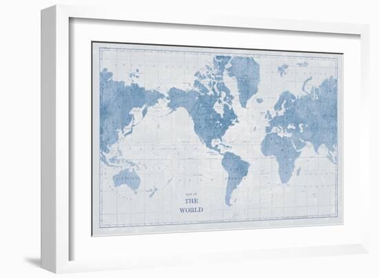 World Map White and Blue-Sue Schlabach-Framed Art Print