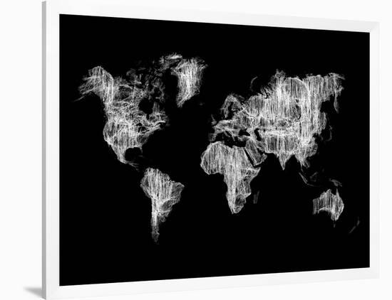 World Map White Drawing-NaxArt-Framed Art Print