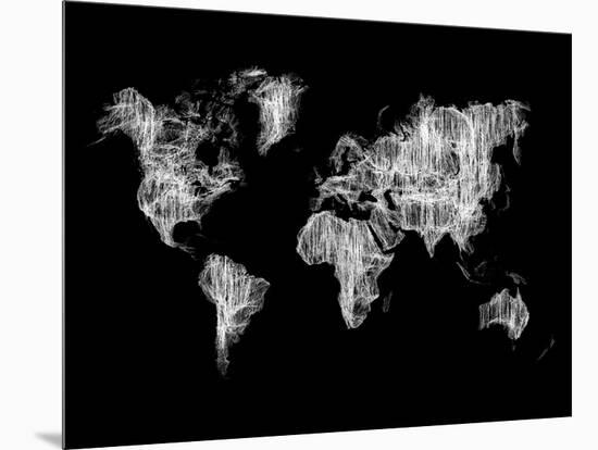 World Map White Drawing-NaxArt-Mounted Art Print