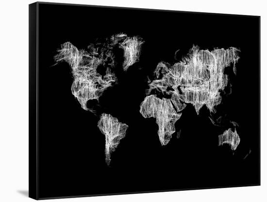 World Map White Drawing-NaxArt-Framed Stretched Canvas