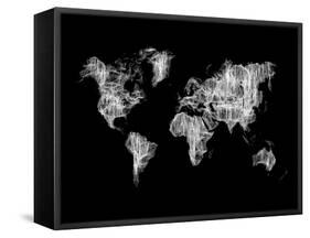 World Map White Drawing-NaxArt-Framed Stretched Canvas