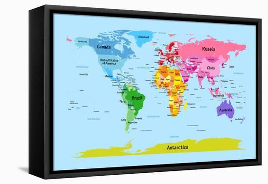 World Map with Big Text for Kids-Michael Tompsett-Framed Stretched Canvas