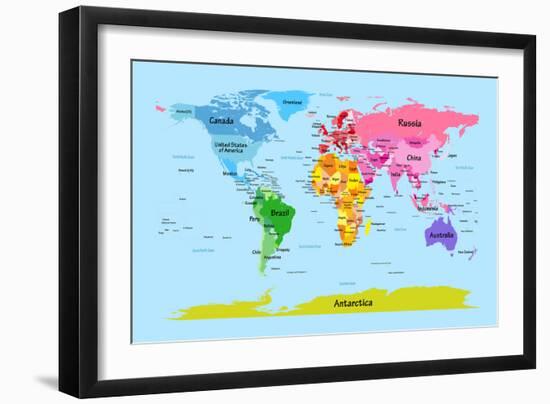 World Map with Big Text for Kids-Michael Tompsett-Framed Art Print