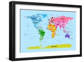 World Map with Big Text for Kids-Michael Tompsett-Framed Art Print