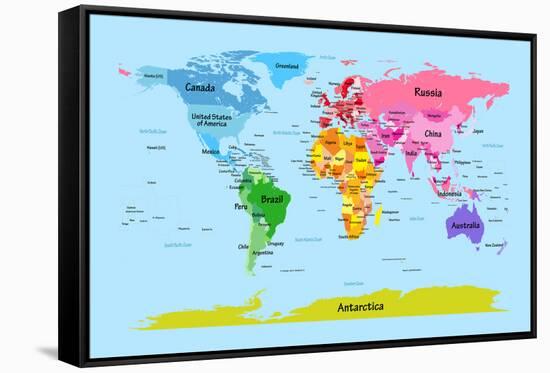 World Map with Big Text for Kids-Michael Tompsett-Framed Stretched Canvas