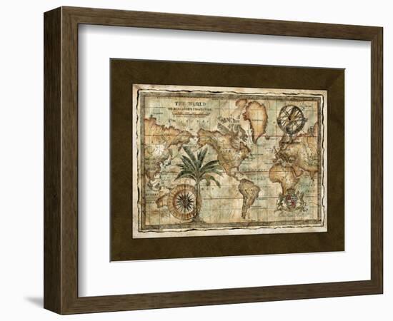 World Map with Globe-null-Framed Art Print