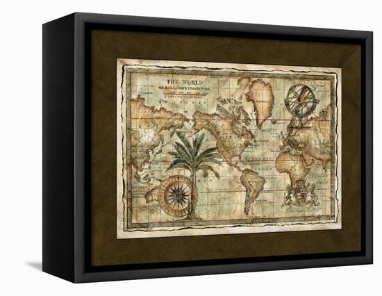World Map with Globe-null-Framed Stretched Canvas