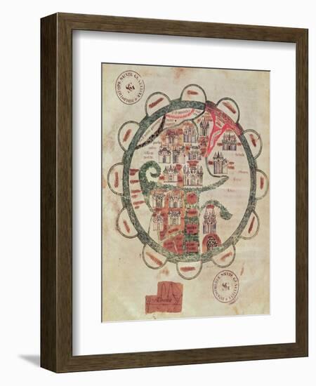 World Map with Jerusalem in the Centre, from "Chroniques de St. Denis", circa 1275-null-Framed Giclee Print