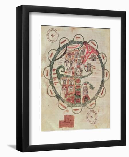 World Map with Jerusalem in the Centre, from "Chroniques de St. Denis", circa 1275-null-Framed Giclee Print