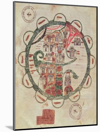 World Map with Jerusalem in the Centre, from "Chroniques de St. Denis", circa 1275-null-Mounted Giclee Print