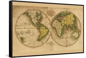 World Map-Mathew Carey-Framed Stretched Canvas
