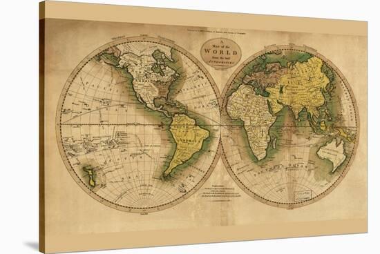 World Map-Mathew Carey-Stretched Canvas