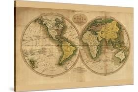 World Map-Mathew Carey-Stretched Canvas